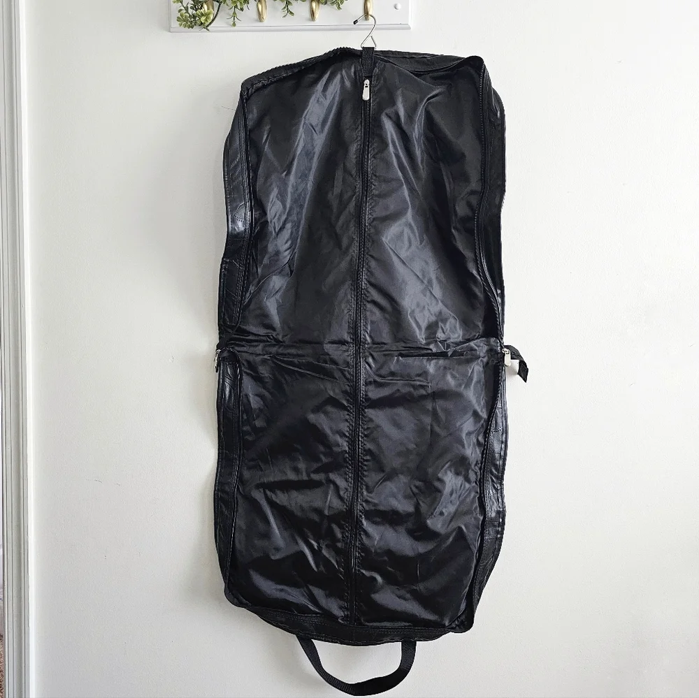 Fieldstone Genuine Buffalo Leather Garment Bag Black Travel Suit Carrier Zip